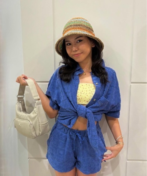 ROXY（ロキシー）の「SUNBATHING SHIRT /ロキシー総柄パイル開襟シャツ（シャツ/ブラウス・レディース・ネイビー/パープル/オレンジ・SMALL/LARGE/MEDIUM）」の4枚目の写真