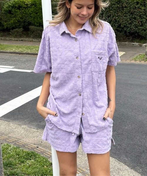 ROXY（ロキシー）の「SUNBATHING SHIRT /ロキシー総柄パイル開襟シャツ（シャツ/ブラウス・レディース・ネイビー/パープル/オレンジ・SMALL/LARGE/MEDIUM）」の5枚目の写真