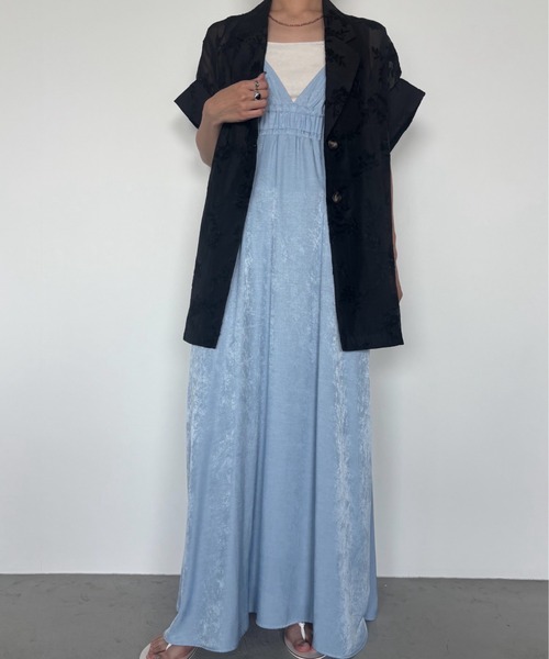 Unitage（ユニテージ）の「シアー総刺繍ハーフスリーブジャケット（テーラードジャケット・レディース・アイボリー/ブラック・FREE）」の3枚目の写真