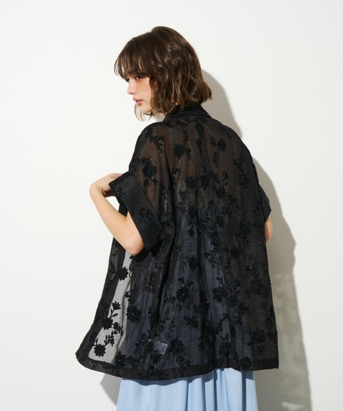 Unitage（ユニテージ）の「シアー総刺繍ハーフスリーブジャケット（テーラードジャケット・レディース・アイボリー/ブラック・FREE）」の8枚目の写真