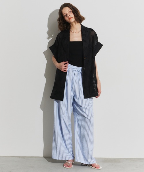 Unitage（ユニテージ）の「シアー総刺繍ハーフスリーブジャケット（テーラードジャケット・レディース・アイボリー/ブラック・FREE）」の12枚目の写真