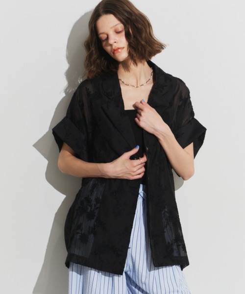 Unitage（ユニテージ）の「シアー総刺繍ハーフスリーブジャケット（テーラードジャケット・レディース・アイボリー/ブラック・FREE）」の11枚目の写真