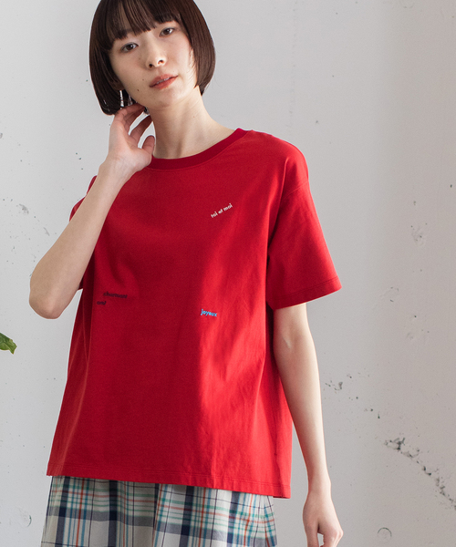 POU DOU DOU(プードゥドゥ)の「ミニロゴ刺繍カラーTシャツ(Tシャツ/カットソー・レディース・ターコイズブルー/レッド/オフホワイト/ネイビー/グリーン・M)」の5枚目の写真