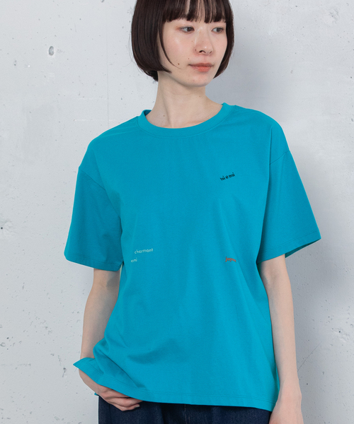 POU DOU DOU(プードゥドゥ)の「ミニロゴ刺繍カラーTシャツ(Tシャツ/カットソー・レディース・ターコイズブルー/レッド/オフホワイト/ネイビー/グリーン・M)」の4枚目の写真