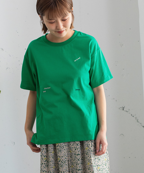 POU DOU DOU(プードゥドゥ)の「ミニロゴ刺繍カラーTシャツ(Tシャツ/カットソー・レディース・ターコイズブルー/レッド/オフホワイト/ネイビー/グリーン・M)」の3枚目の写真