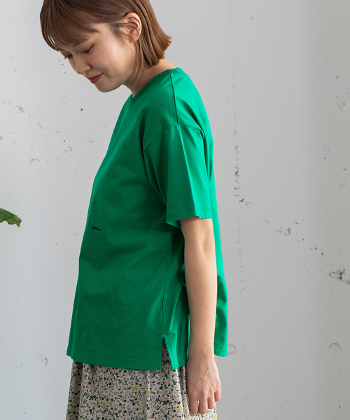 POU DOU DOU(プードゥドゥ)の「ミニロゴ刺繍カラーTシャツ(Tシャツ/カットソー・レディース・ターコイズブルー/レッド/オフホワイト/ネイビー/グリーン・M)」の7枚目の写真