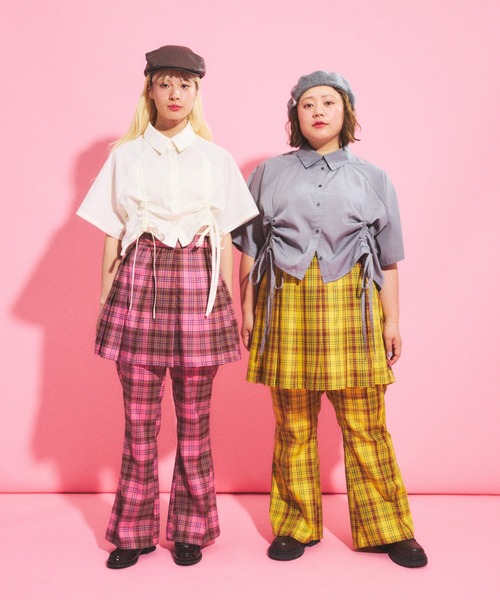 PUNYUS（プニュズ）の「センタープレスチェックフレアパンツ（その他パンツ・レディース・グリーン/ピンク/イエロー・1/2/3/4）」の8枚目の写真