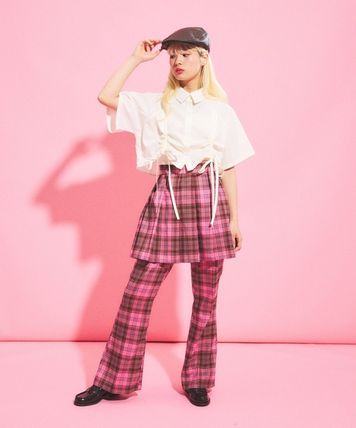 PUNYUS（プニュズ）の「センタープレスチェックフレアパンツ（その他パンツ・レディース・グリーン/ピンク/イエロー・1/2/3/4）」の13枚目の写真