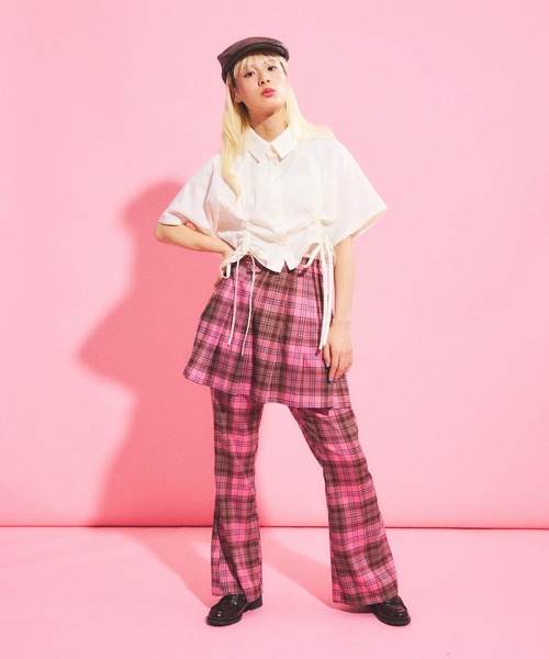 PUNYUS（プニュズ）の「センタープレスチェックフレアパンツ（その他パンツ・レディース・グリーン/ピンク/イエロー・1/2/3/4）」の14枚目の写真