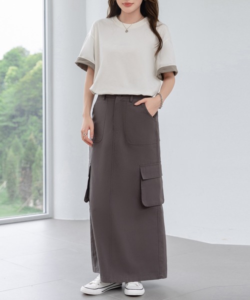 DAY CLOSET(デイ クローゼット)の「レディース 2WAYカジュアル半袖ドロップショルダーTシャツ(Tシャツ/カットソー・レディース・グレー系その他/ブラック×ホワイト/ホワイト系その他・FREE)」の17枚目の写真