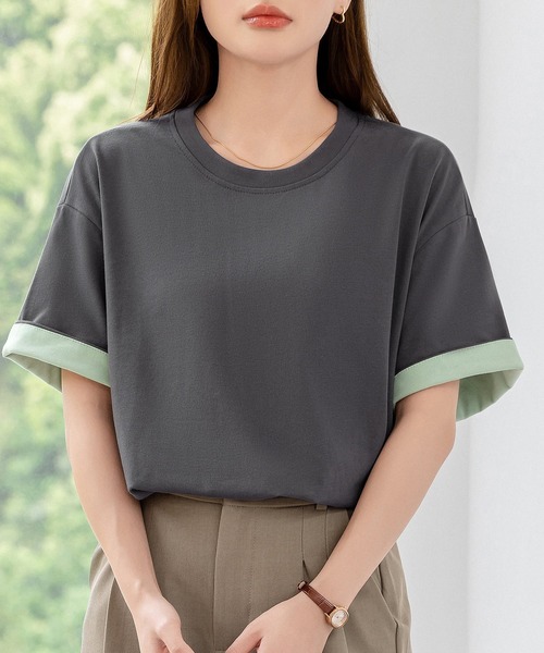2色 Tシャツ トップス ロゴ 配色 ドロップショルダー カジュアル 楽天市場】Tシャツ カットソー オーバーサイズ 半袖 五分袖 七分