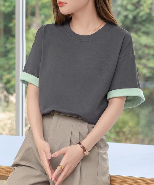 DAY CLOSET(デイ クローゼット)の「レディース 2WAYカジュアル半袖ドロップショルダーTシャツ(Tシャツ/カットソー・レディース・グレー系その他/ブラック×ホワイト/ホワイト系その他・FREE)」の15枚目の写真