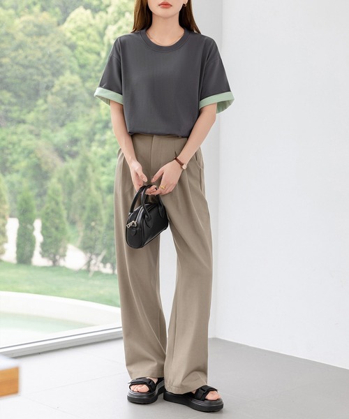 DAY CLOSET(デイ クローゼット)の「レディース 2WAYカジュアル半袖ドロップショルダーTシャツ(Tシャツ/カットソー・レディース・グレー系その他/ブラック×ホワイト/ホワイト系その他・FREE)」の5枚目の写真