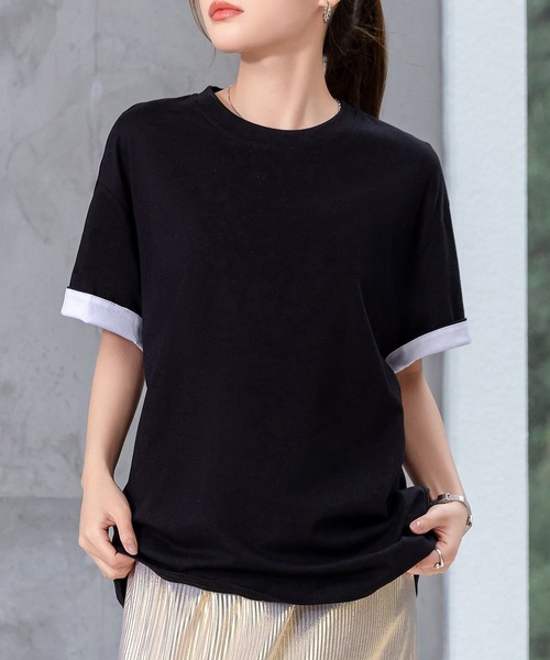 DAY CLOSET(デイ クローゼット)の「レディース 2WAYカジュアル半袖ドロップショルダーTシャツ(Tシャツ/カットソー・レディース・グレー系その他/ブラック×ホワイト/ホワイト系その他・FREE)」の19枚目の写真