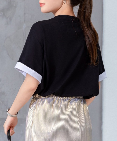 DAY CLOSET(デイ クローゼット)の「レディース 2WAYカジュアル半袖ドロップショルダーTシャツ(Tシャツ/カットソー・レディース・グレー系その他/ブラック×ホワイト/ホワイト系その他・FREE)」の20枚目の写真
