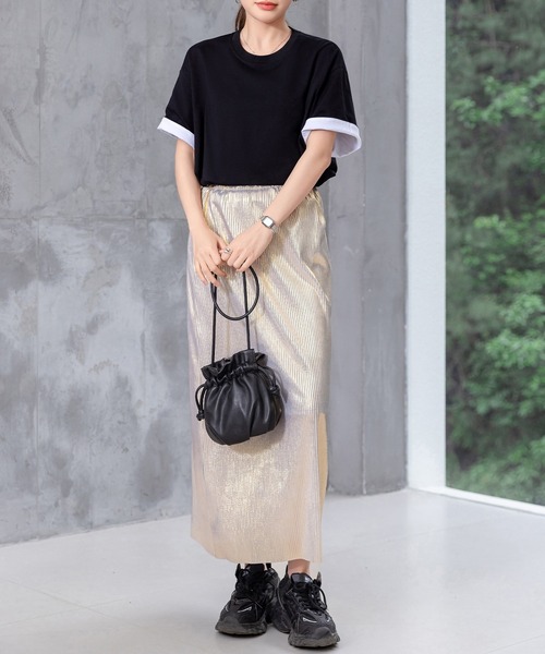 DAY CLOSET(デイ クローゼット)の「レディース 2WAYカジュアル半袖ドロップショルダーTシャツ(Tシャツ/カットソー・レディース・グレー系その他/ブラック×ホワイト/ホワイト系その他・FREE)」の22枚目の写真