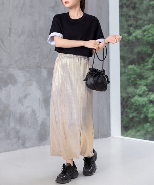DAY CLOSET(デイ クローゼット)の「レディース 2WAYカジュアル半袖ドロップショルダーTシャツ(Tシャツ/カットソー・レディース・グレー系その他/ブラック×ホワイト/ホワイト系その他・FREE)」の11枚目の写真