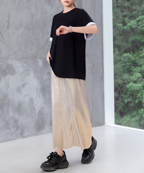 DAY CLOSET(デイ クローゼット)の「レディース 2WAYカジュアル半袖ドロップショルダーTシャツ(Tシャツ/カットソー・レディース・グレー系その他/ブラック×ホワイト/ホワイト系その他・FREE)」の13枚目の写真
