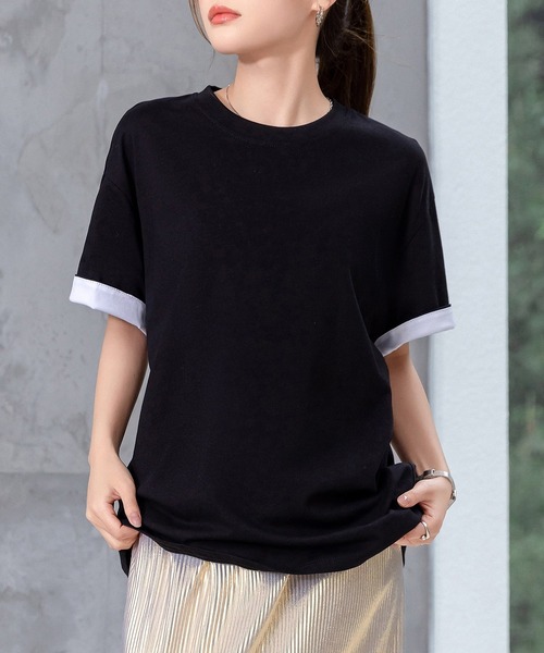 DAY CLOSET(デイ クローゼット)の「レディース 2WAYカジュアル半袖ドロップショルダーTシャツ(Tシャツ/カットソー・レディース・グレー系その他/ブラック×ホワイト/ホワイト系その他・FREE)」の9枚目の写真