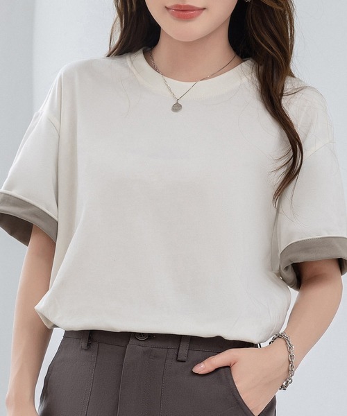 DAY CLOSET(デイ クローゼット)の「レディース 2WAYカジュアル半袖ドロップショルダーTシャツ(Tシャツ/カットソー・レディース・グレー系その他/ブラック×ホワイト/ホワイト系その他・FREE)」の10枚目の写真