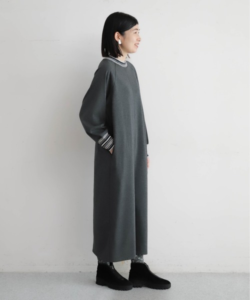 NOMBRE IMPAIR（ノンブルアンペール）の「ボーダーリブコンビ　ハイネックワンピース（ワンピース・レディース・ブラック/チャコールグレー・FREE）」の20枚目の写真