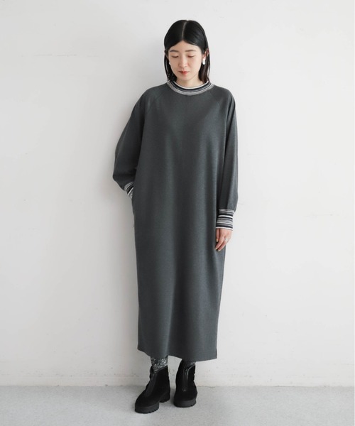 NOMBRE IMPAIR（ノンブルアンペール）の「ボーダーリブコンビ　ハイネックワンピース（ワンピース・レディース・ブラック/チャコールグレー・FREE）」の15枚目の写真