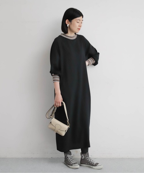 NOMBRE IMPAIR（ノンブルアンペール）の「ボーダーリブコンビ　ハイネックワンピース（ワンピース・レディース・ブラック/チャコールグレー・FREE）」の8枚目の写真