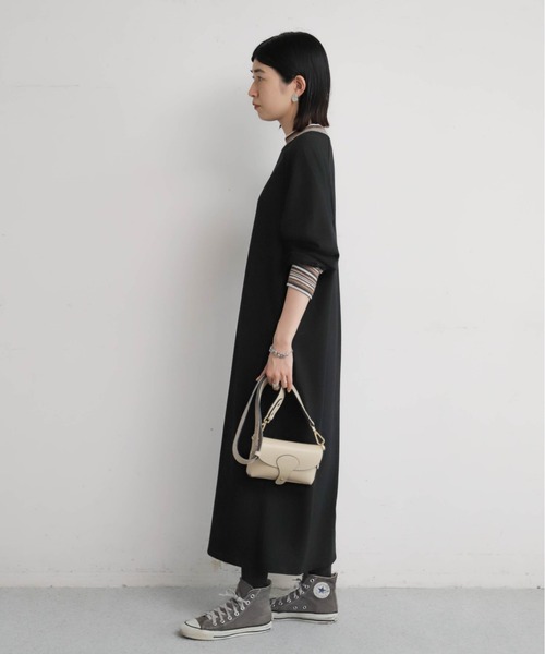 NOMBRE IMPAIR（ノンブルアンペール）の「ボーダーリブコンビ　ハイネックワンピース（ワンピース・レディース・ブラック/チャコールグレー・FREE）」の13枚目の写真