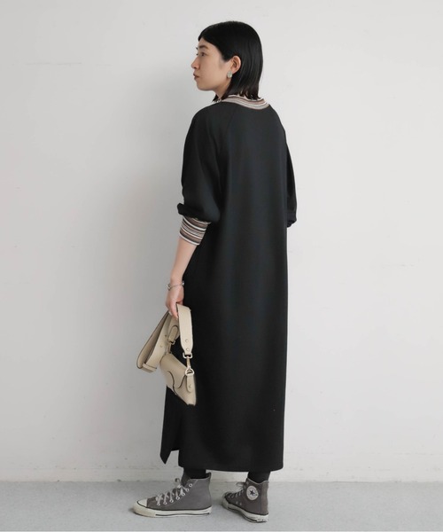 NOMBRE IMPAIR（ノンブルアンペール）の「ボーダーリブコンビ　ハイネックワンピース（ワンピース・レディース・ブラック/チャコールグレー・FREE）」の9枚目の写真