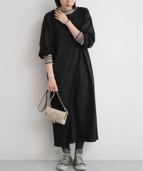 NOMBRE IMPAIR（ノンブルアンペール）の「ボーダーリブコンビ　ハイネックワンピース（ワンピース・レディース・ブラック/チャコールグレー・FREE）」の11枚目の写真