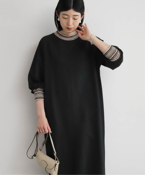 NOMBRE IMPAIR（ノンブルアンペール）の「ボーダーリブコンビ　ハイネックワンピース（ワンピース・レディース・ブラック/チャコールグレー・FREE）」の6枚目の写真