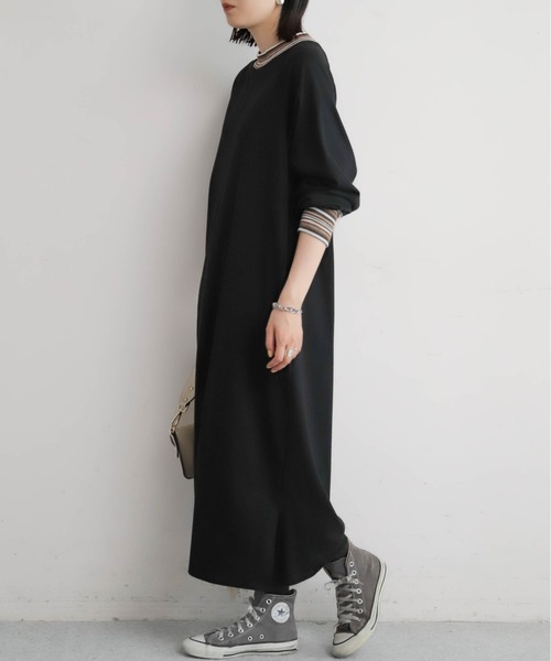 NOMBRE IMPAIR（ノンブルアンペール）の「ボーダーリブコンビ　ハイネックワンピース（ワンピース・レディース・ブラック/チャコールグレー・FREE）」の7枚目の写真