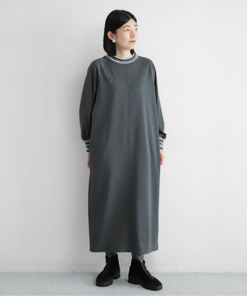 NOMBRE IMPAIR（ノンブルアンペール）の「ボーダーリブコンビ　ハイネックワンピース（ワンピース・レディース・ブラック/チャコールグレー・FREE）」の3枚目の写真