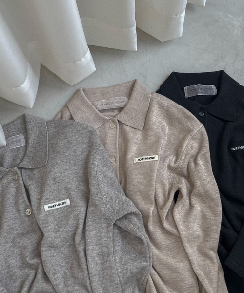 HONEY MI HONEY（ハニーミーハニー）の「logo polo knit mini one-piece（ワンピース・レディース・グレー/ブラック/ベージュ・FREE）」の7枚目の写真