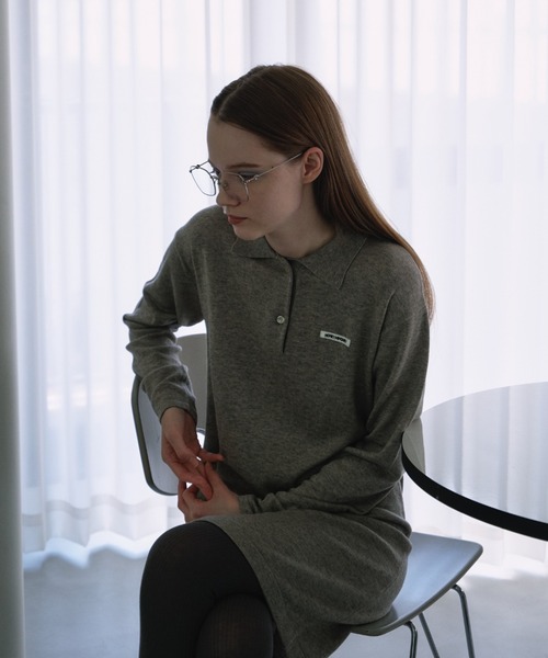 HONEY MI HONEY（ハニーミーハニー）の「logo polo knit mini one-piece（ワンピース・レディース・グレー/ブラック/ベージュ・FREE）」の10枚目の写真