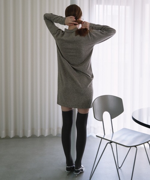 HONEY MI HONEY（ハニーミーハニー）の「logo polo knit mini one-piece（ワンピース・レディース・グレー/ブラック/ベージュ・FREE）」の13枚目の写真