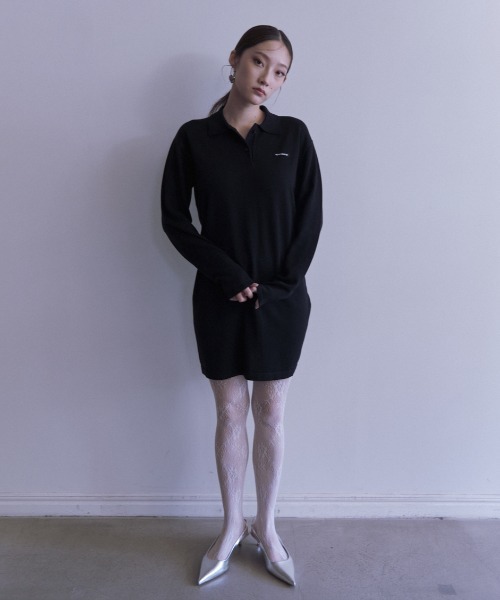 HONEY MI HONEY（ハニーミーハニー）の「logo polo knit mini one-piece（ワンピース・レディース・グレー/ブラック/ベージュ・FREE）」の14枚目の写真