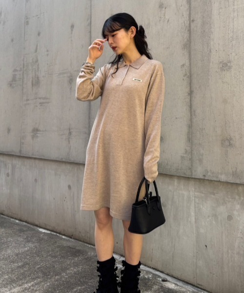 HONEY MI HONEY（ハニーミーハニー）の「logo polo knit mini one-piece（ワンピース・レディース・グレー/ブラック/ベージュ・FREE）」の20枚目の写真