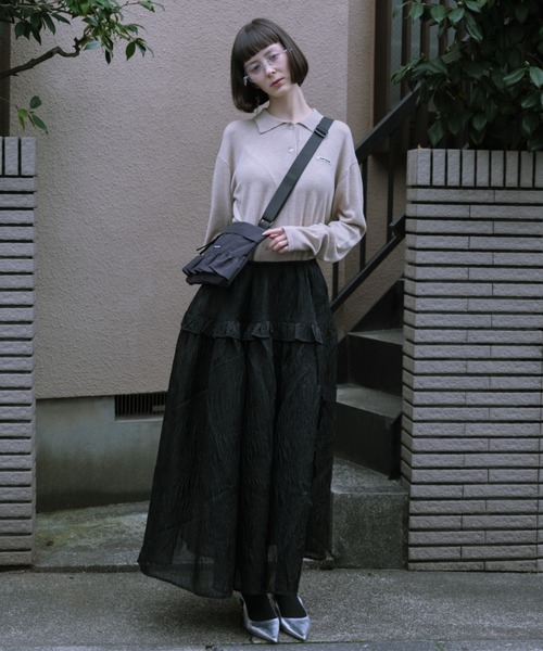 HONEY MI HONEY（ハニーミーハニー）の「logo polo knit mini one-piece（ワンピース・レディース・グレー/ブラック/ベージュ・FREE）」の4枚目の写真