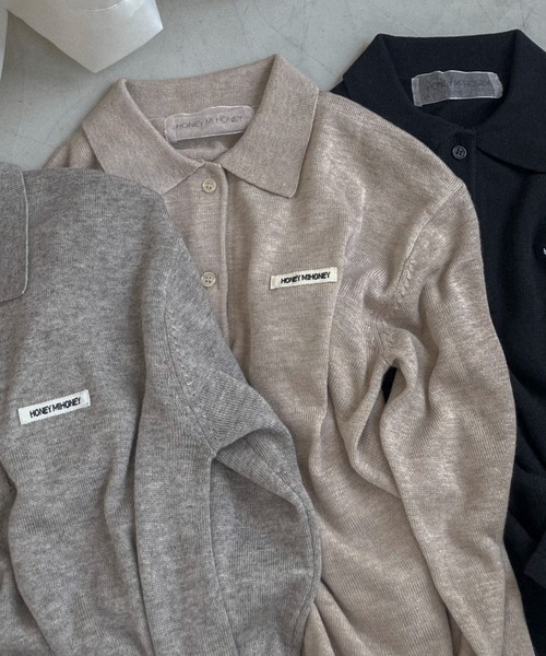 HONEY MI HONEY（ハニーミーハニー）の「logo polo knit mini one-piece（ワンピース・レディース・グレー/ブラック/ベージュ・FREE）」の6枚目の写真