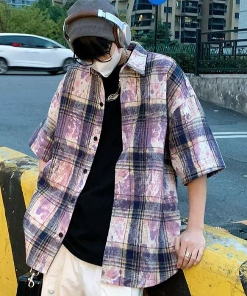 ROOPTOKYO（ループトウキョウ）の「ヴィンテージ風 半袖チェックシャツ（シャツ/ブラウス・メンズ・グリーン/ブルー/パープル・L/M）」の3枚目の写真