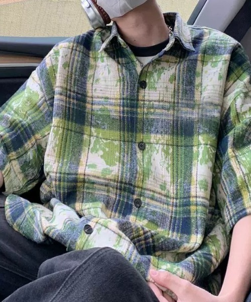 ROOPTOKYO（ループトウキョウ）の「ヴィンテージ風 半袖チェックシャツ（シャツ/ブラウス・メンズ・グリーン/ブルー/パープル・L/M）」の2枚目の写真