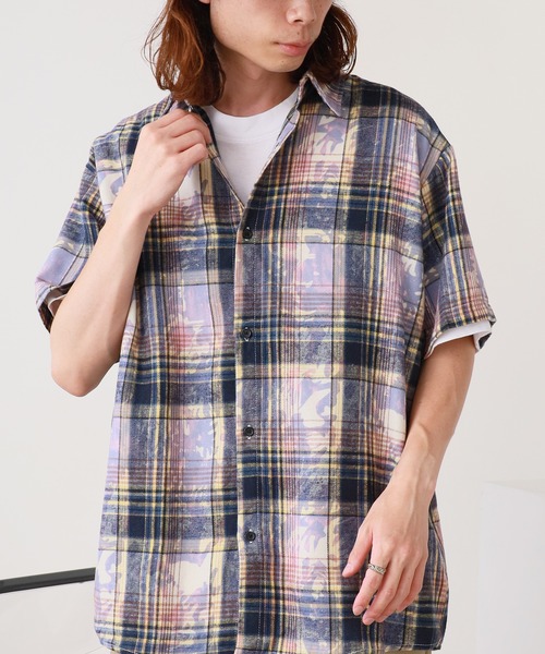 ROOPTOKYO（ループトウキョウ）の「ヴィンテージ風 半袖チェックシャツ（シャツ/ブラウス・メンズ・グリーン/ブルー/パープル・L/M）」の21枚目の写真