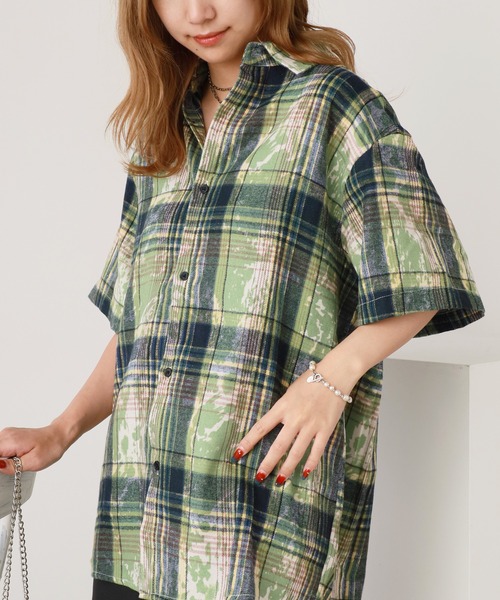 ROOPTOKYO（ループトウキョウ）の「ヴィンテージ風 半袖チェックシャツ（シャツ/ブラウス・メンズ・グリーン/ブルー/パープル・L/M）」の11枚目の写真