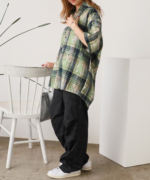 ROOPTOKYO（ループトウキョウ）の「ヴィンテージ風 半袖チェックシャツ（シャツ/ブラウス・メンズ・グリーン/ブルー/パープル・L/M）」の12枚目の写真