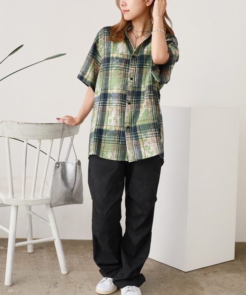 ROOPTOKYO（ループトウキョウ）の「ヴィンテージ風 半袖チェックシャツ（シャツ/ブラウス・メンズ・グリーン/ブルー/パープル・L/M）」の13枚目の写真