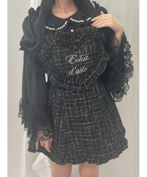 Ank Rouge ハートエプロンツイード 黒 ハートエプロンツイードSETUP（ワンピース）｜Ank Rouge（アン