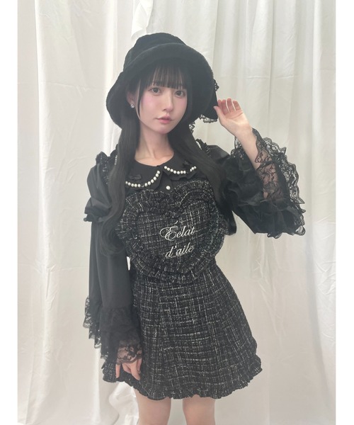 Ank Rouge ハートエプロンツイード 黒 ハートエプロンツイードSETUP（ワンピース）｜Ank Rouge（アン