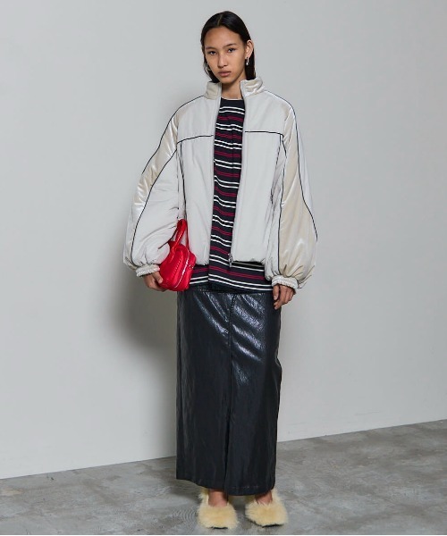 MAISON SPECIAL(メゾンスペシャル)の「Velour Combination Puffer Blouson/ベロアコンビパッファーブルゾン(ブルゾン・レディース・グリーン/ピンク/ホワイト・FREE)」の5枚目の写真