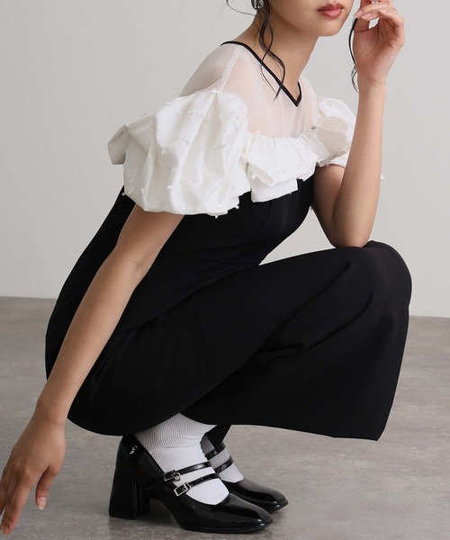 atlo（アトロ）の「ミモレ丈&袖あり フォーマル マシュマロジャガードタフタラッフル Iライン セレモニー 結婚式 二次会 パーティー ドレス オケージョンドレス 同窓会 成人式 お呼ばれ 謝恩会 20代 30代（ドレス・レディース・ベージュ/チャコール/ブラック・M）」の4枚目の写真